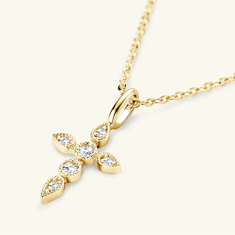 Gold Cross Pendant Necklace with Gemstone Accents