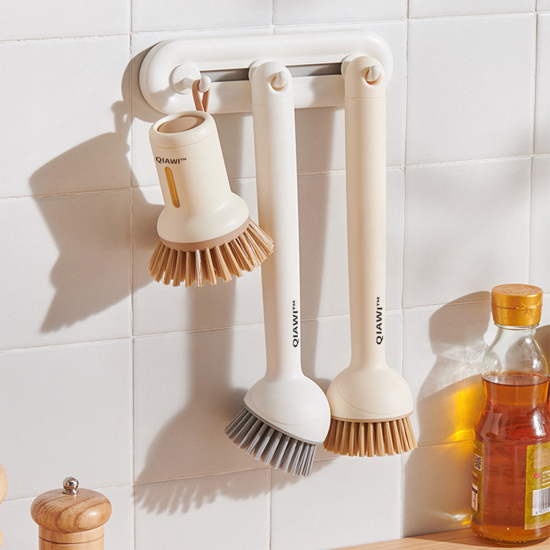 QIAWI™ Adjustable Pan Brush Set, Long & Short Handle Scrubber for Pots, Pans, Dishes & Kitchen Cleaning