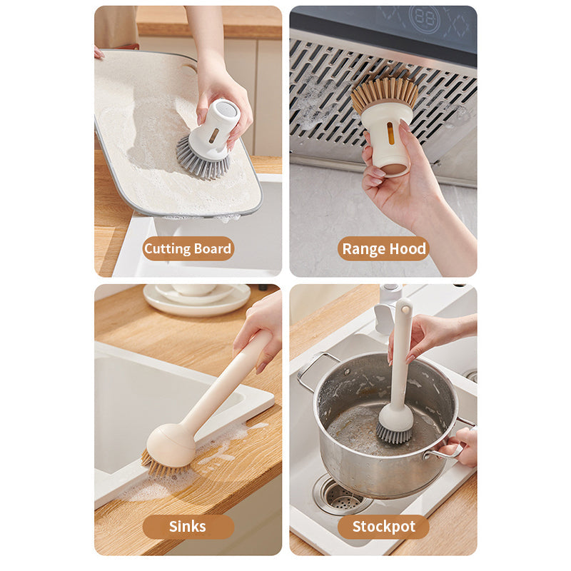 QIAWI™ Adjustable Pan Brush Set, Long & Short Handle Scrubber for Pots, Pans, Dishes & Kitchen Cleaning