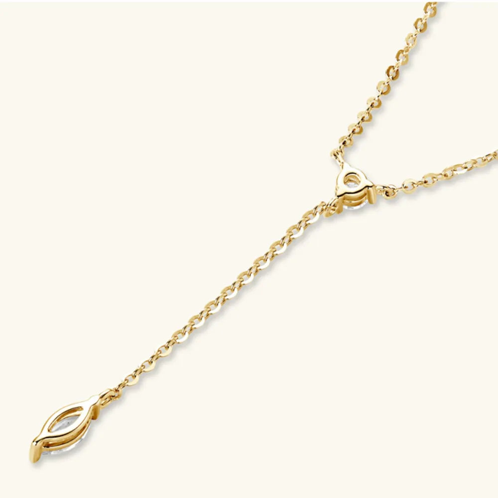 Elegant Gold Necklace with Twin Gemstone Drops - A Sophisticated and Sparkling Neck Adornment
