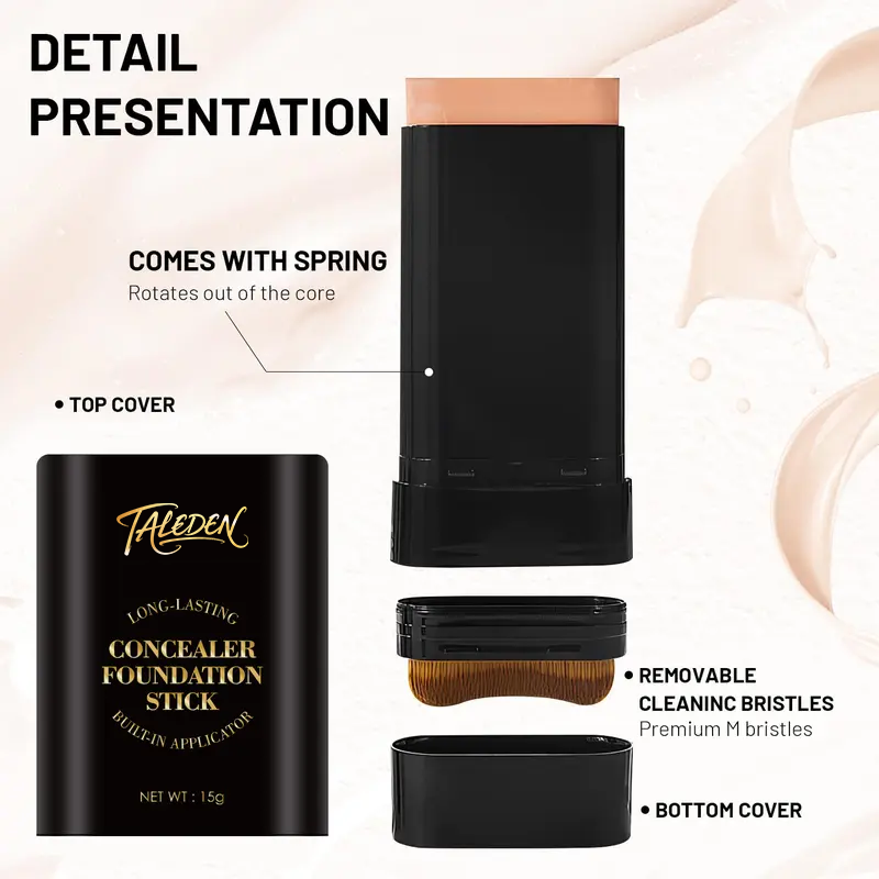 TAILEDEN™5-color Dual -Ended Foundation Concealer Stick Dual-ended with Built-in Brush, Moisturizing & Lightweight