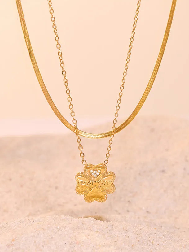 Gold - Tone Layered Flower Pendant Necklace