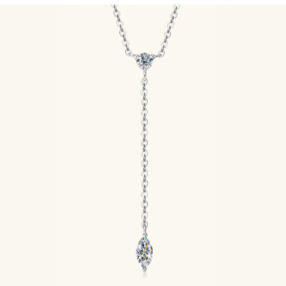 Elegant Gold Necklace with Twin Gemstone Drops - A Sophisticated and Sparkling Neck Adornment