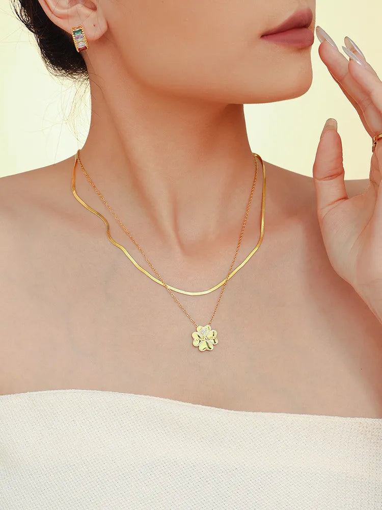 Gold - Tone Layered Flower Pendant Necklace