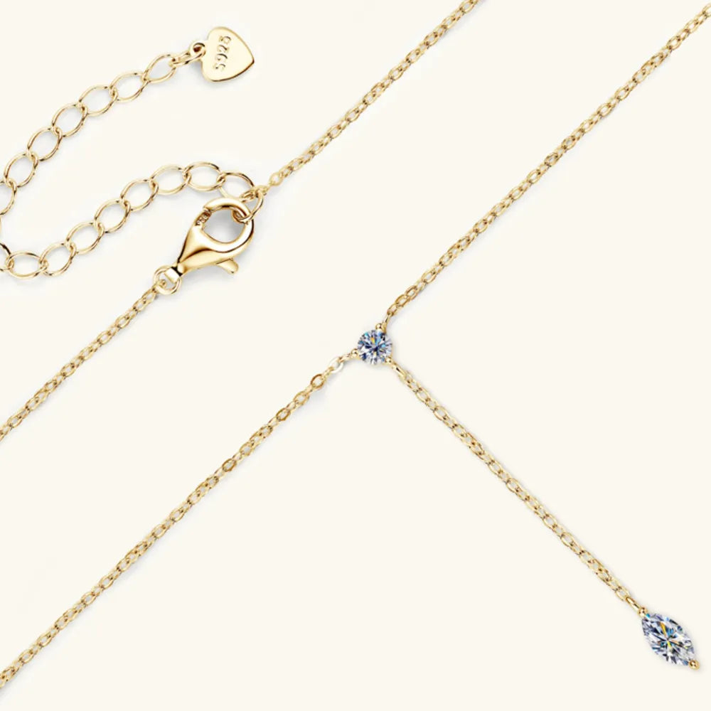 Elegant Gold Necklace with Twin Gemstone Drops - A Sophisticated and Sparkling Neck Adornment