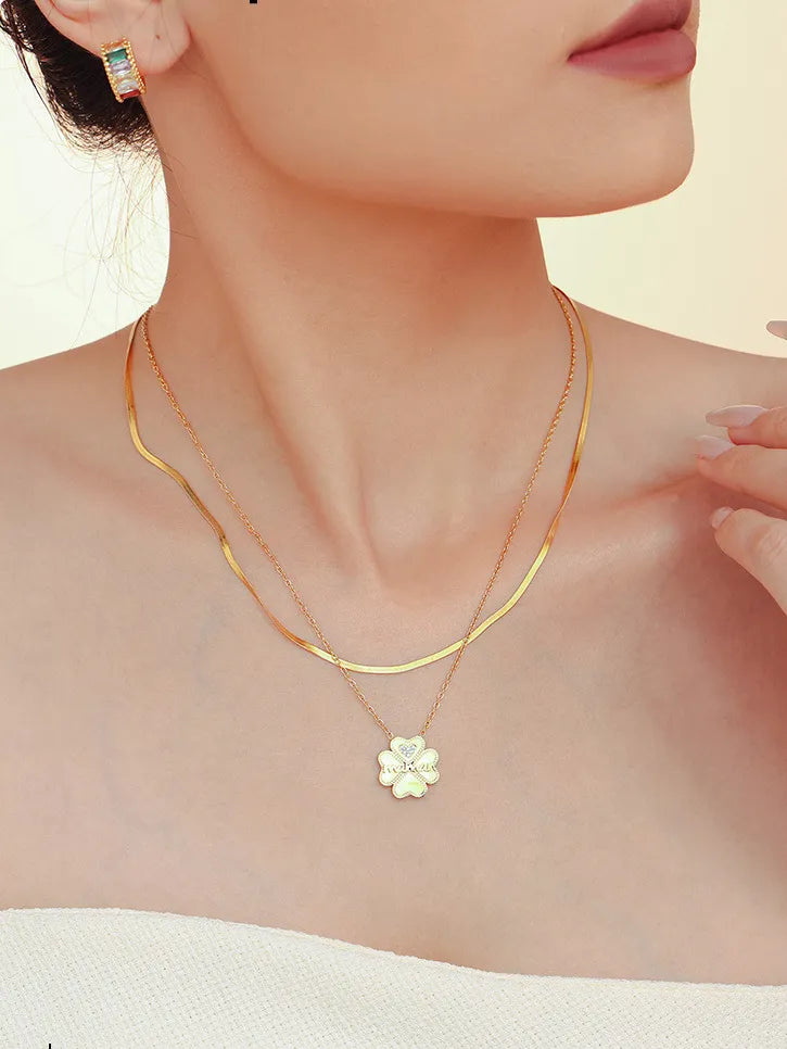 Gold - Tone Layered Flower Pendant Necklace
