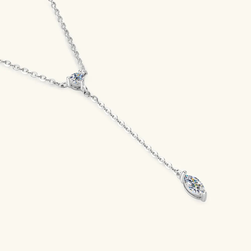 Elegant Gold Necklace with Twin Gemstone Drops - A Sophisticated and Sparkling Neck Adornment