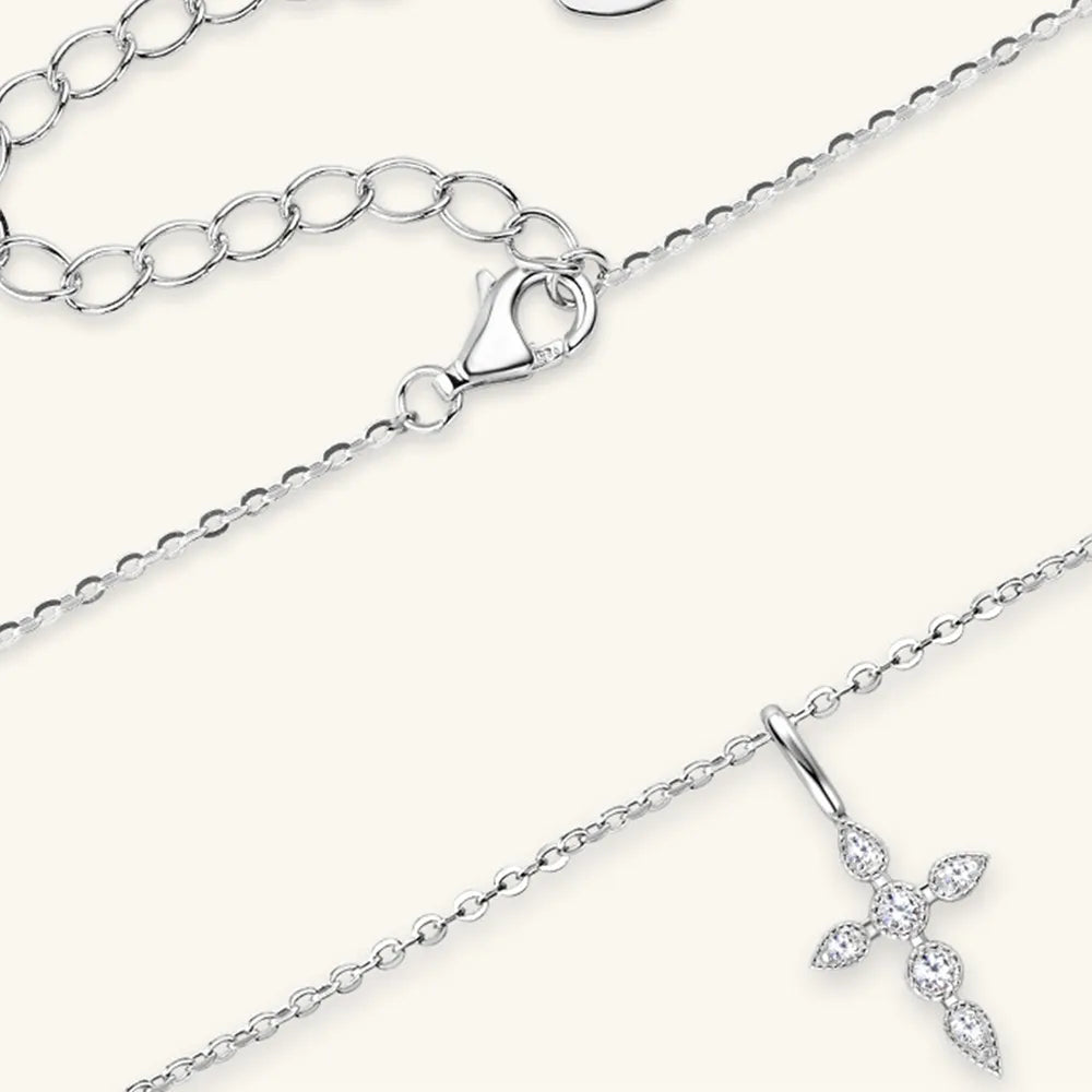 Gold Cross Pendant Necklace with Gemstone Accents