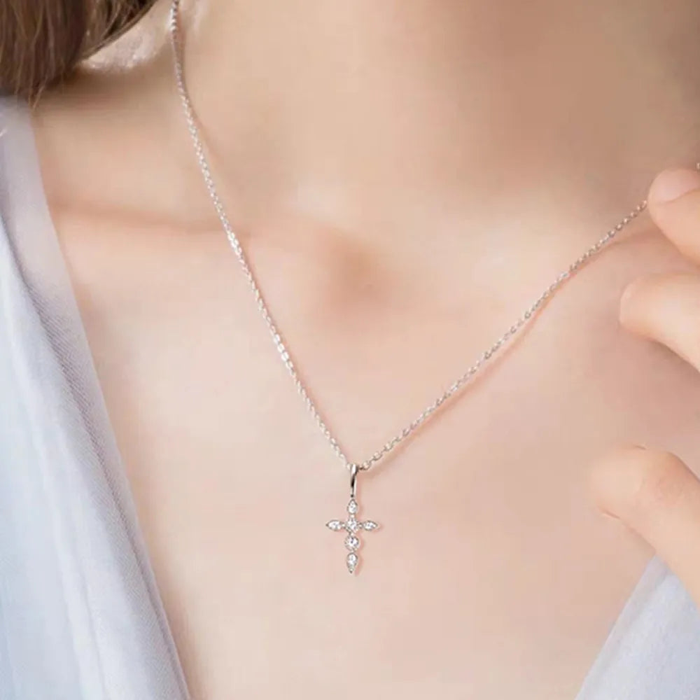 Gold Cross Pendant Necklace with Gemstone Accents