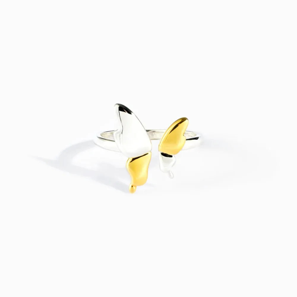 Elegant Two-Tone Butterfly Ring - A Delicate Blend of Silver and Gold for a Stylish Finger Accent