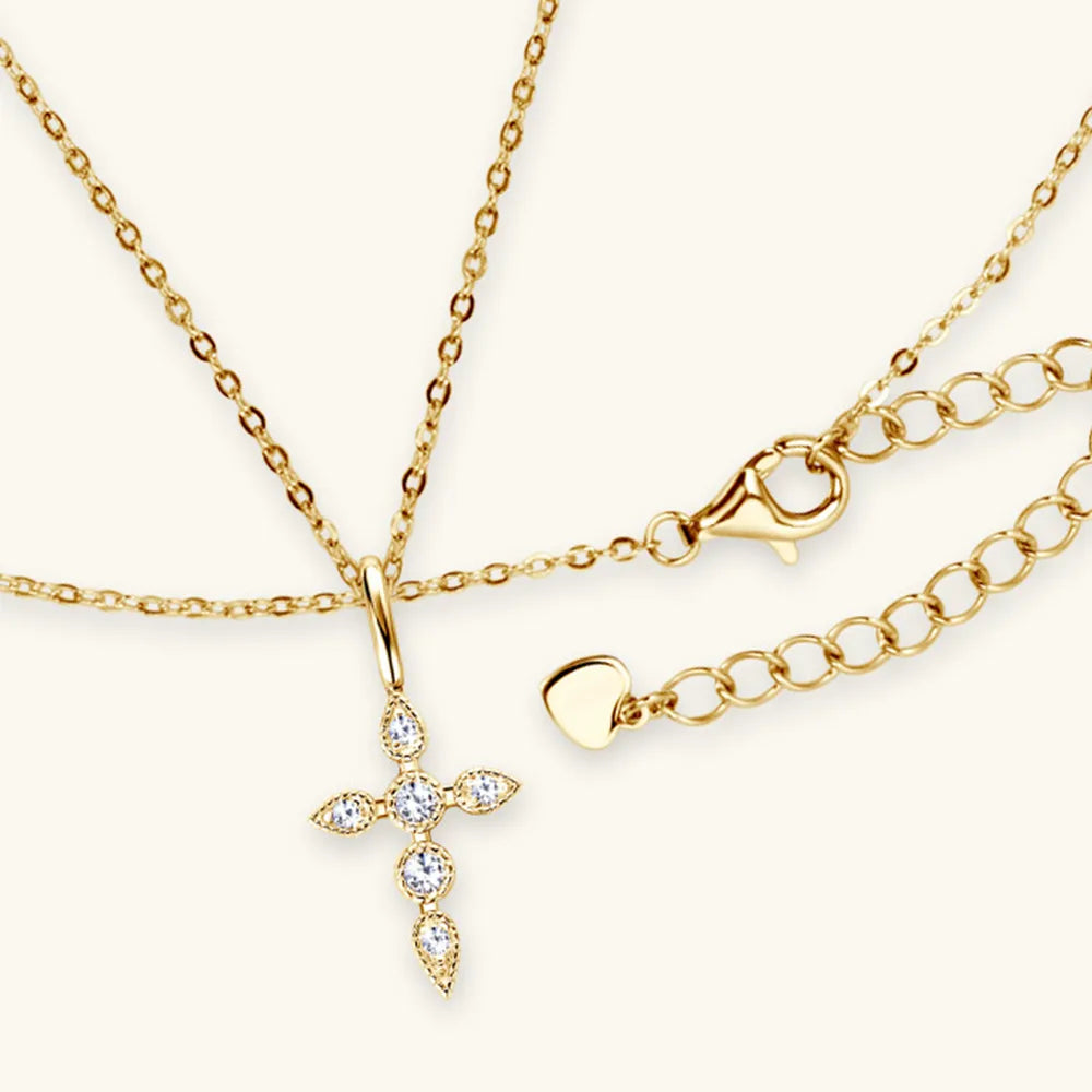 Gold Cross Pendant Necklace with Gemstone Accents
