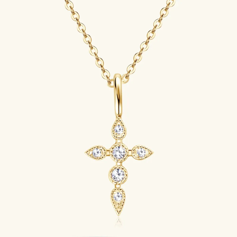 Gold Cross Pendant Necklace with Gemstone Accents