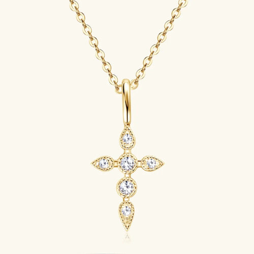 Gold Cross Pendant Necklace with Gemstone Accents