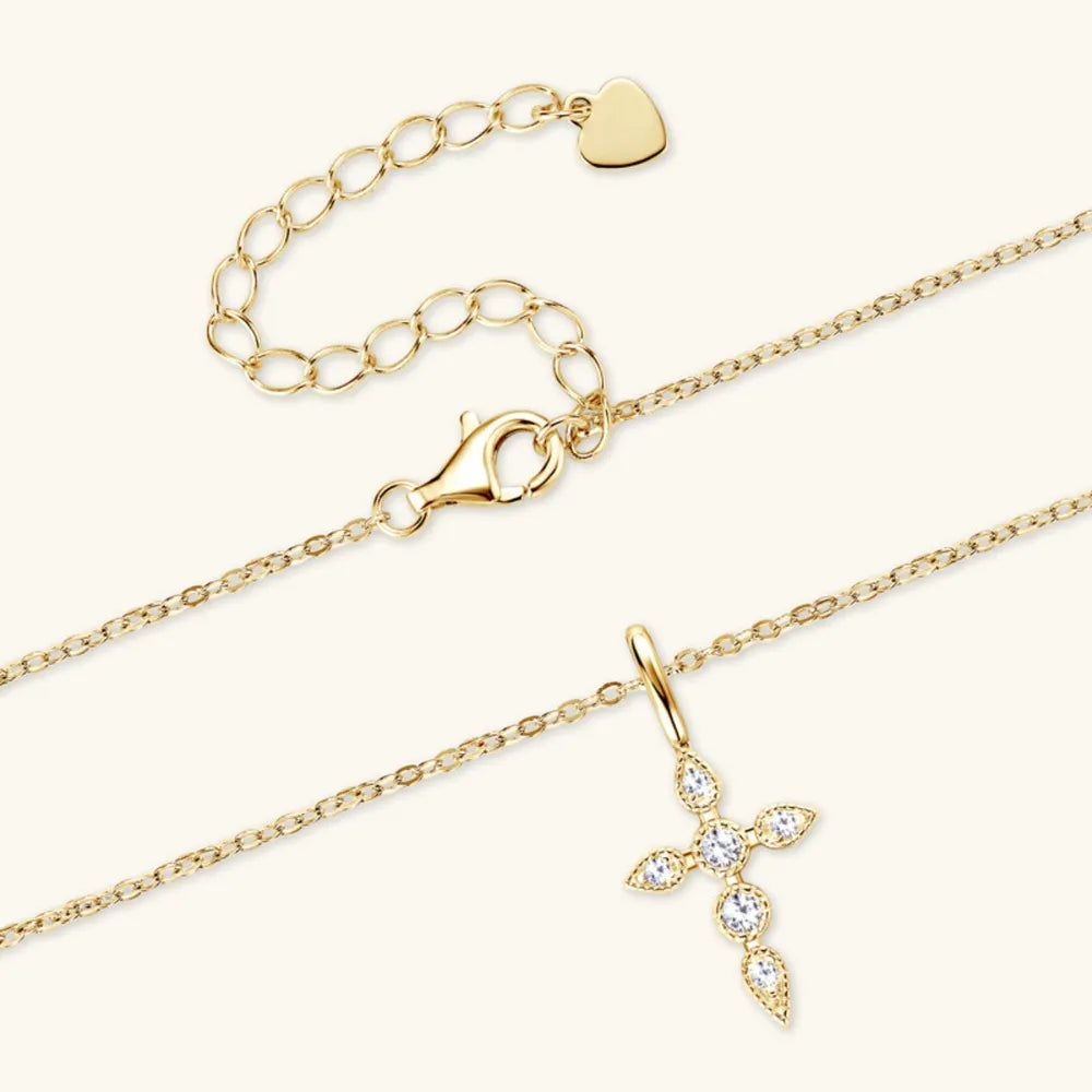 Gold Cross Pendant Necklace with Gemstone Accents