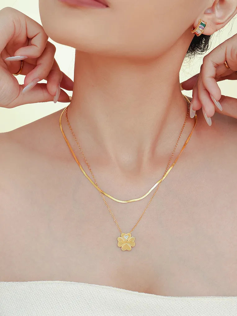 Gold - Tone Layered Flower Pendant Necklace