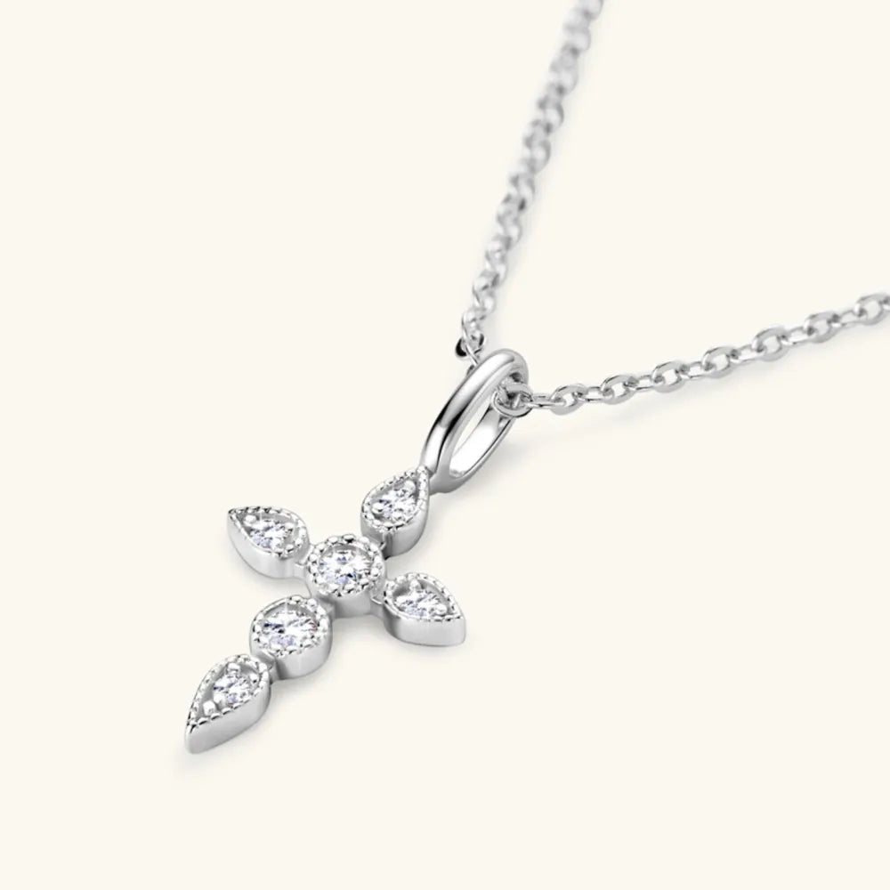 Gold Cross Pendant Necklace with Gemstone Accents