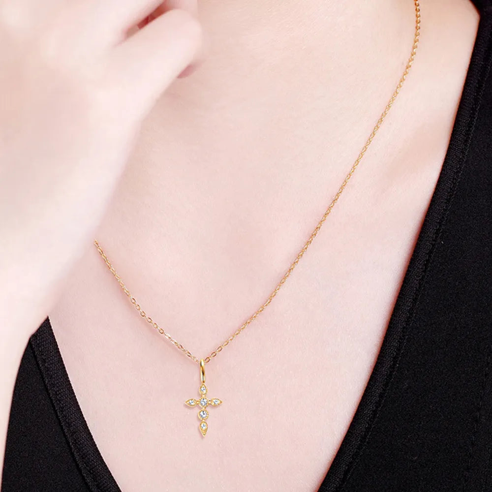 Gold Cross Pendant Necklace with Gemstone Accents