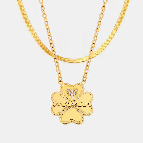 Gold - Tone Layered Flower Pendant Necklace