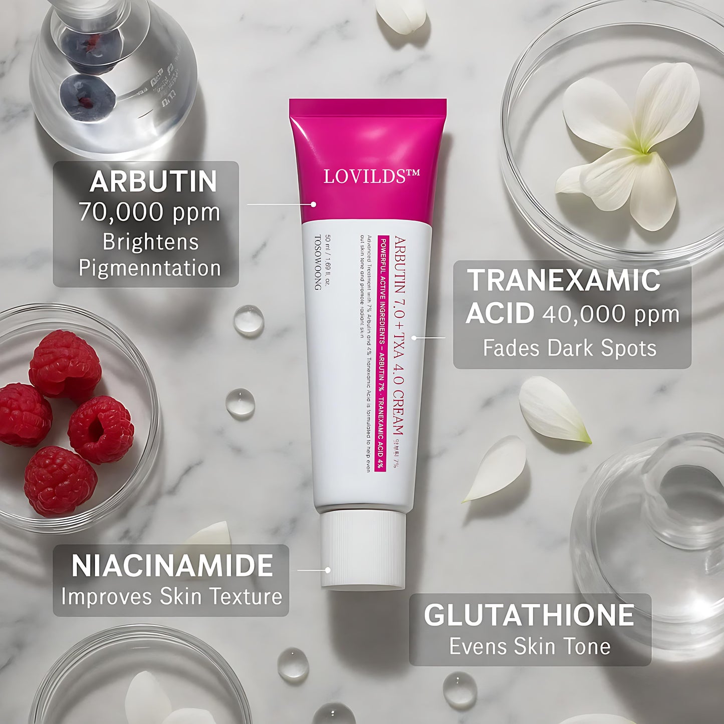 LOVILDS™ Revive Cream: Abutin 7% + Traneaxamic Acid 4%