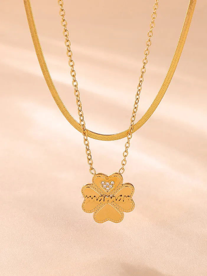 Gold - Tone Layered Flower Pendant Necklace