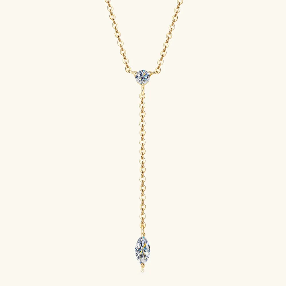 Elegant Gold Necklace with Twin Gemstone Drops - A Sophisticated and Sparkling Neck Adornment