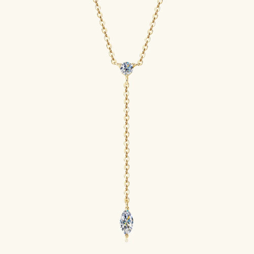 Elegant Gold Necklace with Twin Gemstone Drops - A Sophisticated and Sparkling Neck Adornment