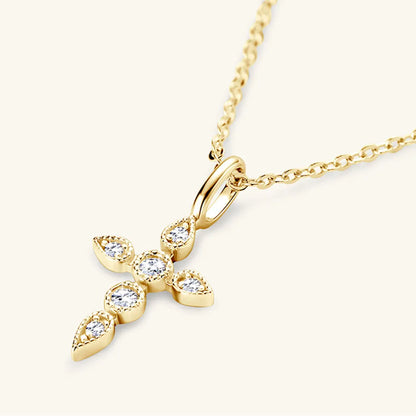 Gold Cross Pendant Necklace with Gemstone Accents