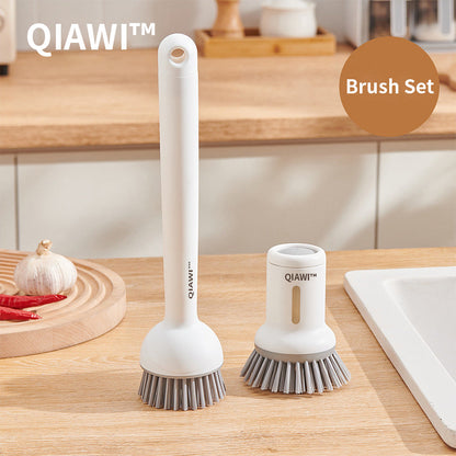 QIAWI™ Adjustable Pan Brush Set, Long & Short Handle Scrubber for Pots, Pans, Dishes & Kitchen Cleaning