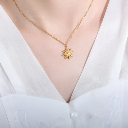 Clavicle chain fashionable and simple small sun pendant titanium steel necklace for women