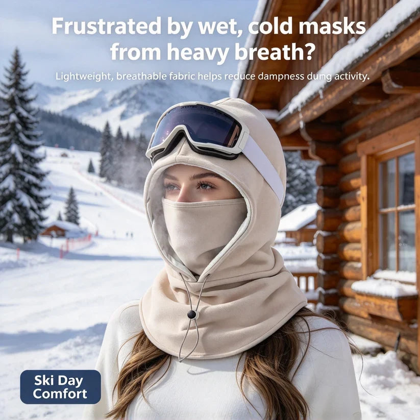2-piece integrated flannel warm face mask and hat, windproof and warm for outdoor cycling, autumn and winter style, warm hat with neck visor.