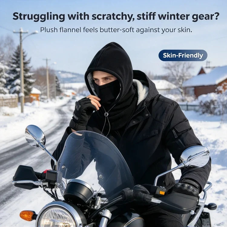 2-piece integrated flannel warm face mask and hat, windproof and warm for outdoor cycling, autumn and winter style, warm hat with neck visor.