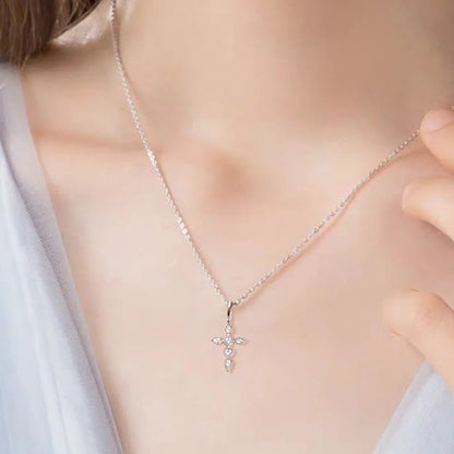 Gold Cross Pendant Necklace with Gemstone Accents