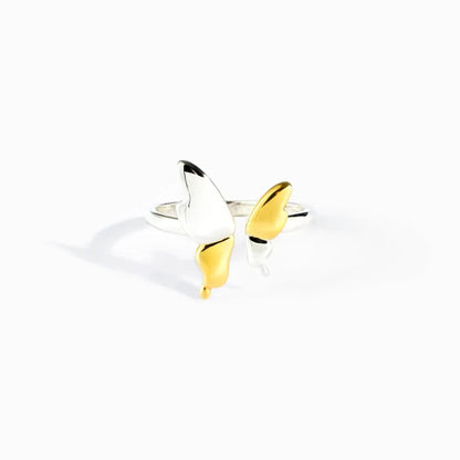 Elegant Two-Tone Butterfly Ring - A Delicate Blend of Silver and Gold for a Stylish Finger Accent