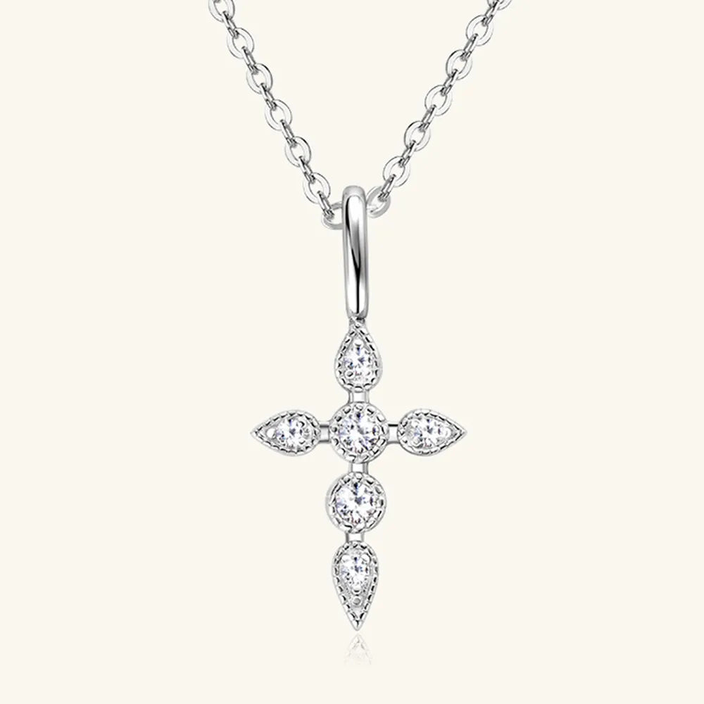 Gold Cross Pendant Necklace with Gemstone Accents