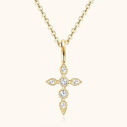 Gold Cross Pendant Necklace with Gemstone Accents