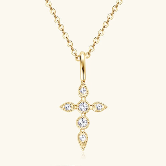 Gold Cross Pendant Necklace with Gemstone Accents
