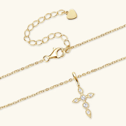 Gold Cross Pendant Necklace with Gemstone Accents