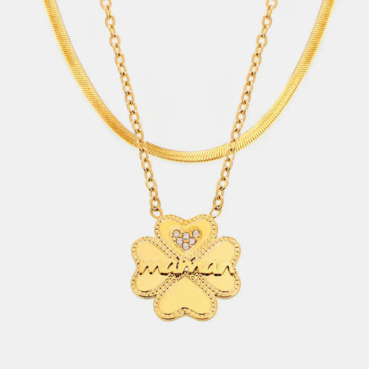 Gold - Tone Layered Flower Pendant Necklace