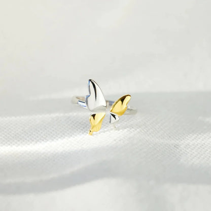 Elegant Two-Tone Butterfly Ring - A Delicate Blend of Silver and Gold for a Stylish Finger Accent