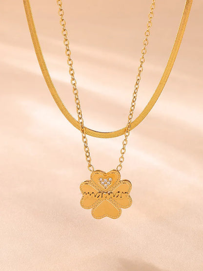 Gold - Tone Layered Flower Pendant Necklace