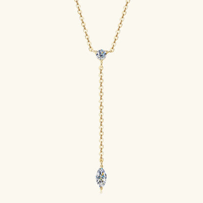 Elegant Gold Necklace with Twin Gemstone Drops - A Sophisticated and Sparkling Neck Adornment
