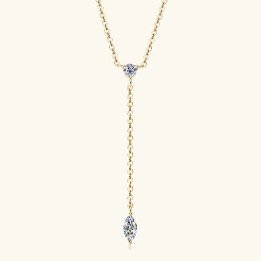 Elegant Gold Necklace with Twin Gemstone Drops - A Sophisticated and Sparkling Neck Adornment