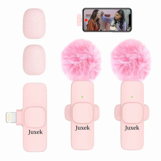 2 Pcs Pink Wireless Lavalier Mini Microphone for phone pad, Professional Lapel Mics